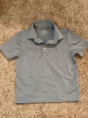 Vineyard Vines Navy and Gray Striped Boys Polo